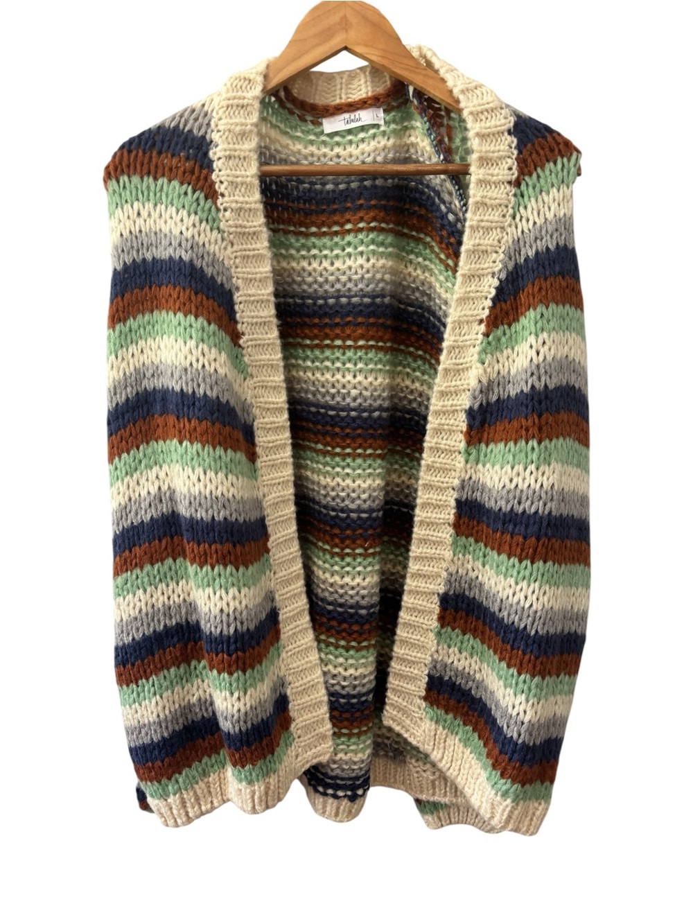 TALULAH Cardigan Chunky Knit Women Large Striped Balloon Sleeve New